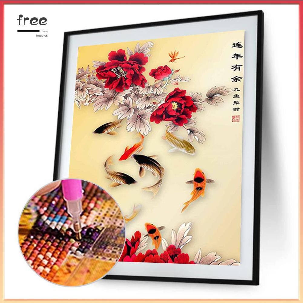 Bộ tranh đính đá 5D DIY hình con cá và bông hoa thời trang dành cho trang trí nhà cửa