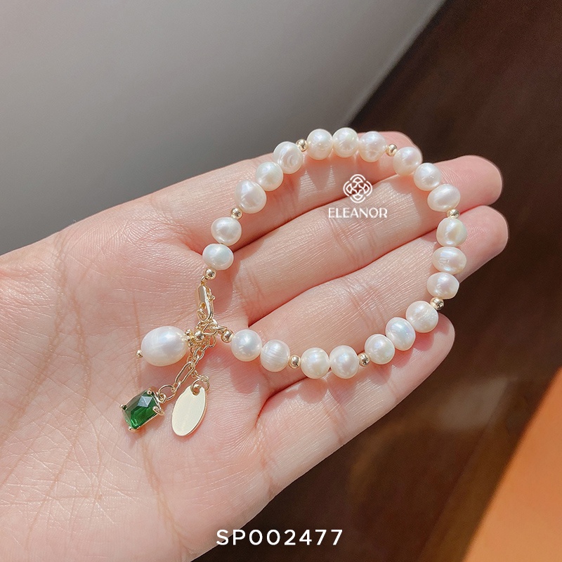 Vòng tay nữ ngọc trai nhân tạo Eleanor Accessories đính đá xanh phụ kiện trang sức đẹp sang chảnh