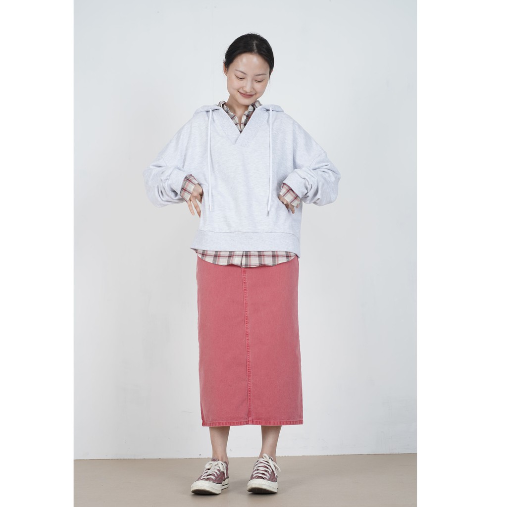 [gwilee] cherry skirt - chân váy jeans màu hồng / chân váy midi Hàn Quốc