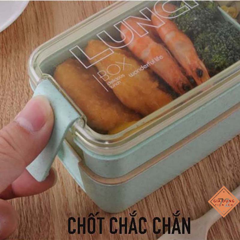 Hộp Cơm Lúa Mạch 3 Tầng Tặng Muỗng, Nĩa cực đẹp , hộp cơm văn phòng tiện dụng nhiều tầng [HỌP CƠM LUNCH]