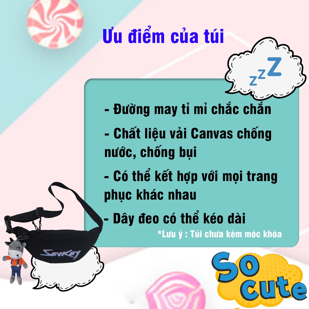 Túi Đeo Chéo Nam Unisex Túi Đeo Chéo Nữ Túi Bao Tử SEVKEY Vải Canvas Hàn Quốc Chống Nước Tuyệt Đối