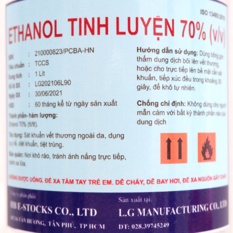 Cồn sát khuẩn - ethanol tinh luyện 70% chai 1L tặng kèm vòi xịt