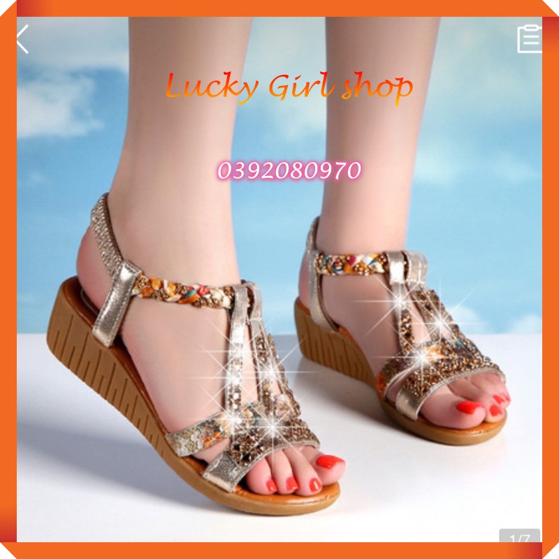 [SIÊU PHẨM-BIG SIZE] Sandal Nữ Quai Ngang Đính Đá Cao Cấp, Đế Siêu Nhẹ 5 Phân Big Size 39-40 - Lucky Girl shop