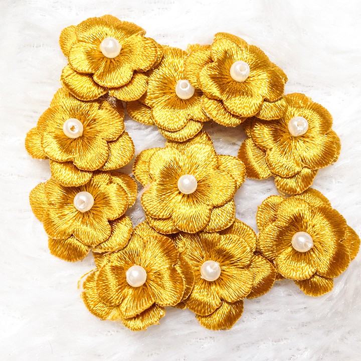 Bông thêu sẵn 3D nhiều màu gói 10 hoa mai kết áo