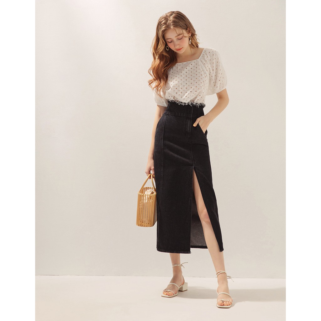 Chân váy jeans xẻ cao eo tua rua nữ Air Space 2010122008 | BigBuy360 - bigbuy360.vn