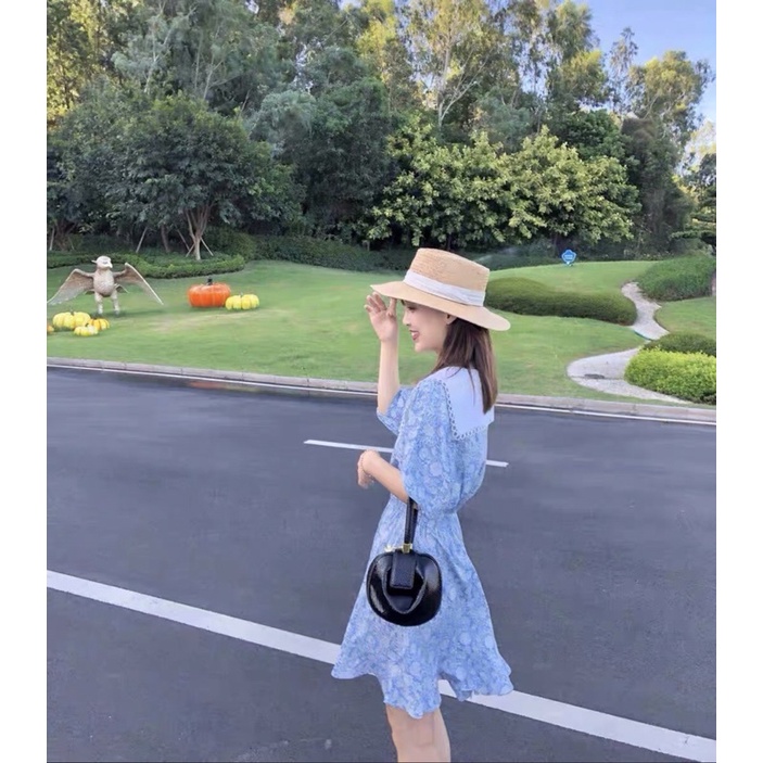 Váy hoa nhí babydoll màu xanh Triệu Lộ Tư phong cách Pháp