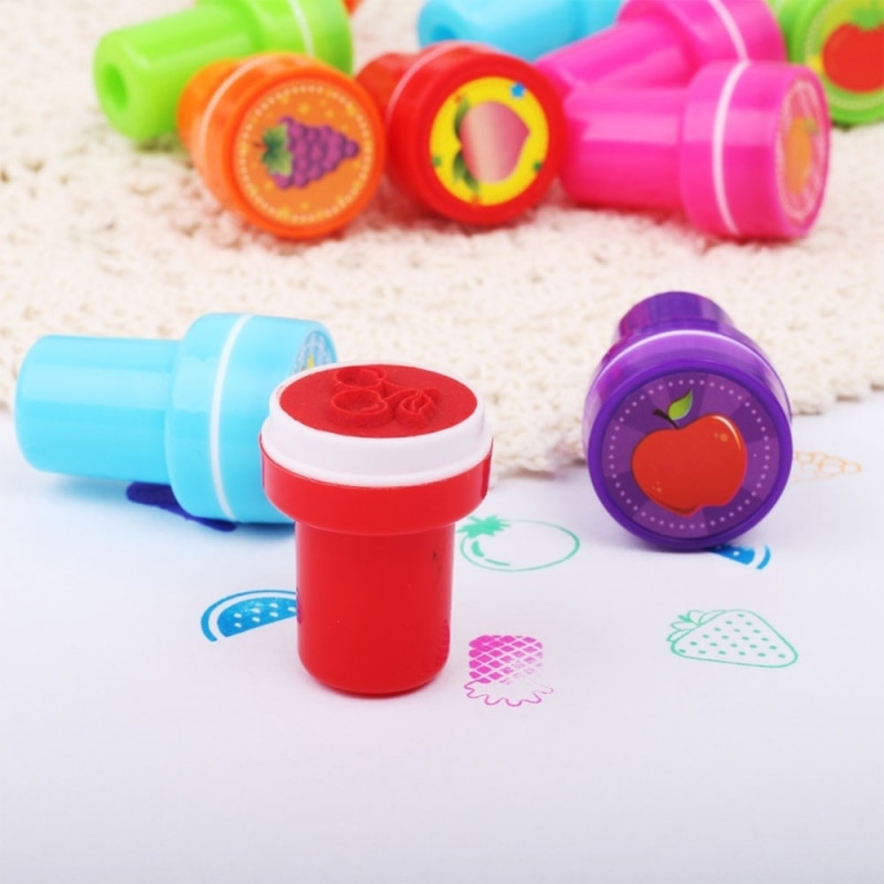Bộ 10 đồ chơi đóng dấu họa tiết trái cây/động vật dành cho trang trí sổ tay diy của bé