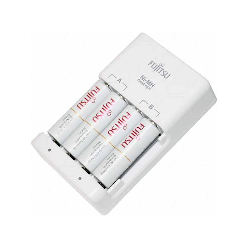 Box sạc kèm 4 pin AA Fujitsu HR-3UTC 1900mAh hàng nội địa box Nhật - made in JAPAN (trắng)