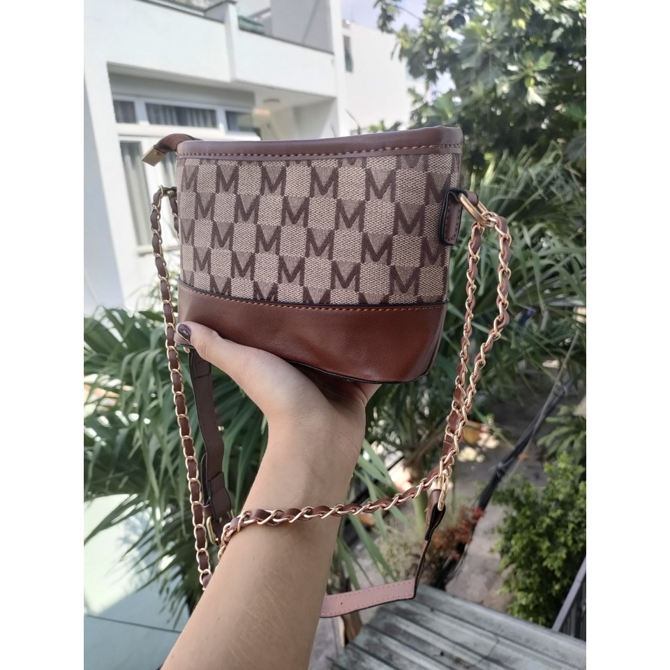 TÚI HOBO MINI 18CM ĐEO CHÉO ĐEO VAI HỌA TIẾT M K SANG CHẢNH HOBOMK - Hình Thật