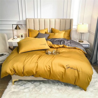 [HÀNG NHẬP CAO CẤP] BỘ GRAP GIƯỜNG CHẦN BÔNG LỤA TENCEL ĐƠN SẮC VÀNG PHỐI XÁM