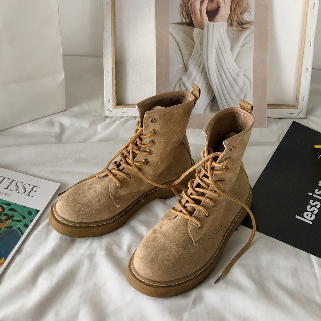 Giày Bốt Martin Nữ Ulzzang, Giày Oxford Da Lộn Thắt Dây Cổ Lửng Phong Cách Retro Vintage, Street Style - Iclassy_shoes