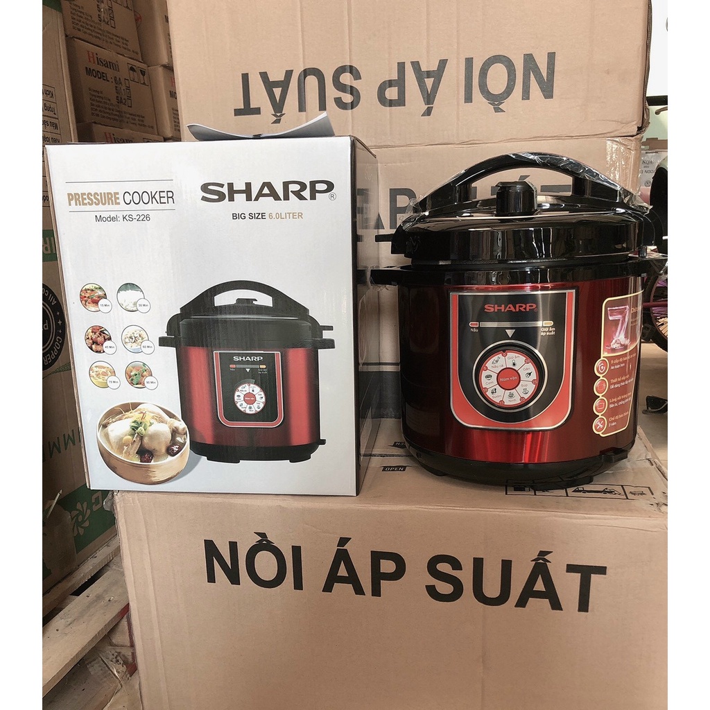 Nồi Áp Suất Điện Sharp  KS-226- 6L-nồi hầm ,ninh ,nấu cơm đa năng hàng chính hãng bảo hành 12 tháng