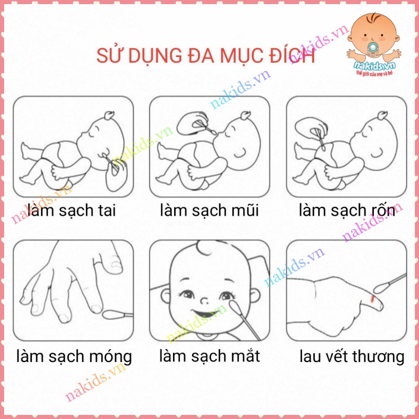 Hộp 200 Que Tăm bông Cho Bé V-cool Kháng Khuẩn An Toàn
