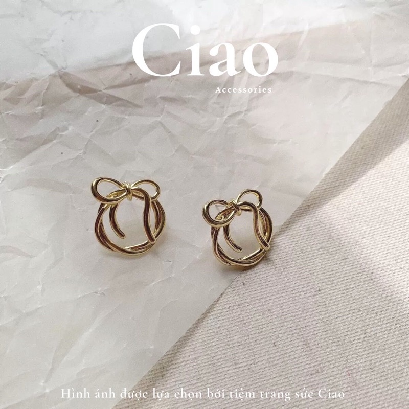 [HOẢ TỐC 1H] Khuyên tai/ Bông tai mạ bạc S925 thiết kế hình nơ xinh xắn Pretty Ciao
