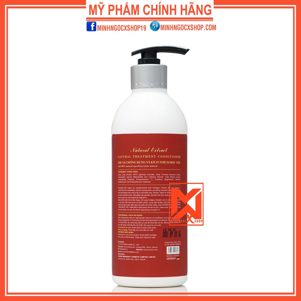 L'EVA dầu xả chống rụng kích mọc tóc LEVA đỏ - LEVA NATURAL TREATMENT 500ml chính hãng