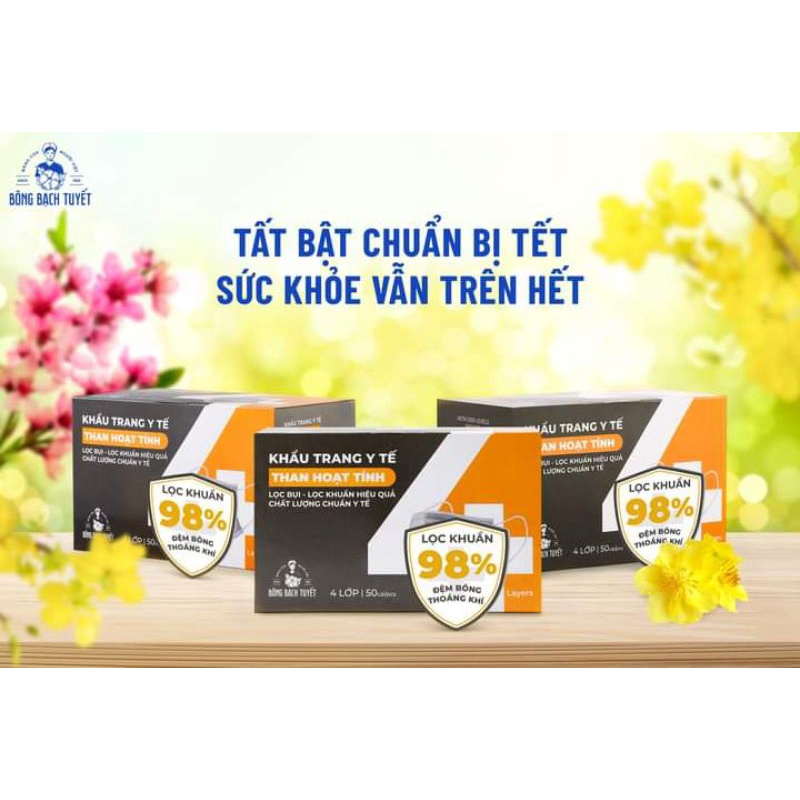 Combo 6 hộp  khẩu trang Bông Bạch Tuyết than hoạt tính