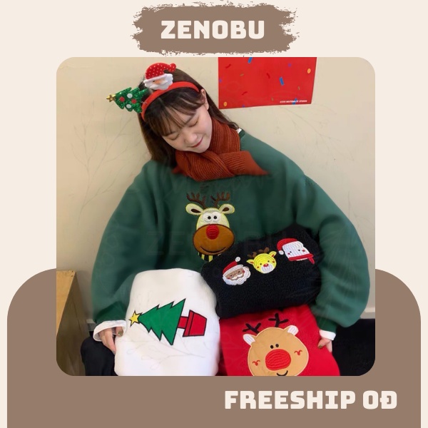 Áo Nỉ Noel Thêu Hoạt Hình Cute , Áo Thun Sweater Nỉ Christmas Họa Tiết Dáng Rộng 4 Màu Cực Kỳ Ấm Áp (Có ảnh thật ở cuối)