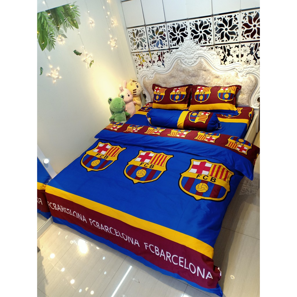 Bộ chăn ga gối, vỏ chăn ga gối poly, bộ ga giường FC Barcelona 5 món An Như