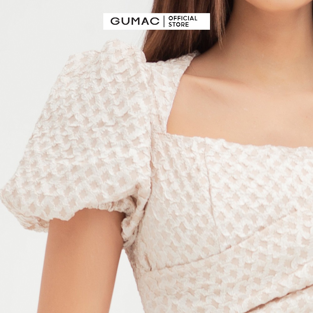Đầm ôm nữ tay phồng ly sườn GUMAC màu kem trơn, ôm body sexy DB444 | BigBuy360 - bigbuy360.vn