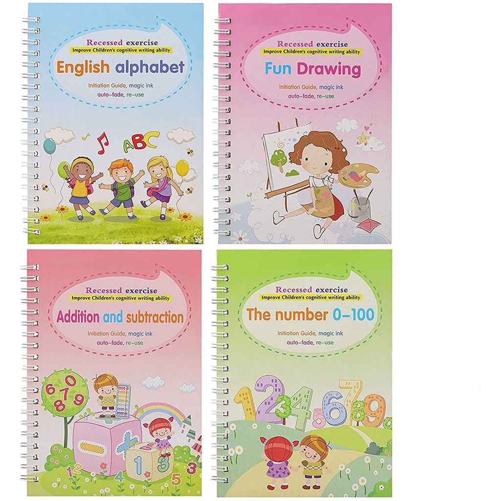 (Tặng 1 bút+6 ngòi viết)Set 4 quyển tập tô bay màu mực luyện chữ với 4 chủ đề khác nhau cho bé thông mình ham học hỏi