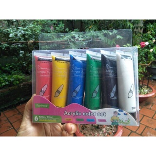 [phát minh] Bộ 6 màu vẽ acrylic dạng tuýp 30ml, màu vẽ vải, vẽ giày, màu vẽ tường, vẽ nhiều chất liệu