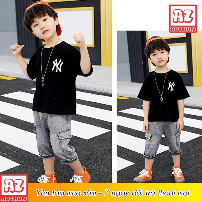 SALE SỐC Áo thun trẻ em màu đen in logo NY đẹp - Cotton Thái M2491 giá tốt nhât