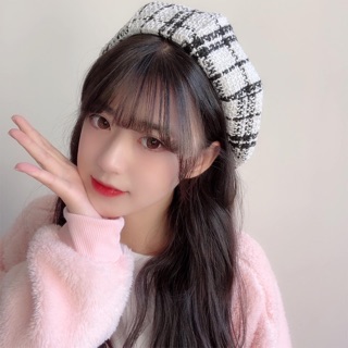 Mũ nồi beret caro có dây rút