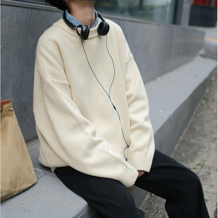 Áo sweater dáng rộng tay dài phong cách Hồng Kông thời trang xu hướng cho nam