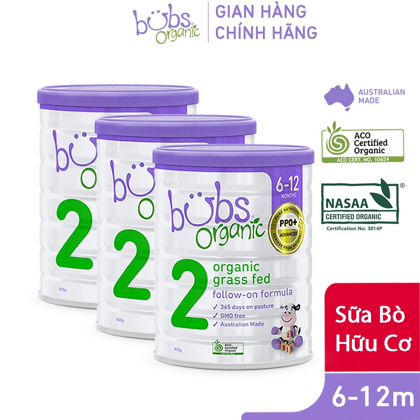 Combo 3 Sữa Bột Bò Hữu Cơ Bubs Organic Số 2 800gx3