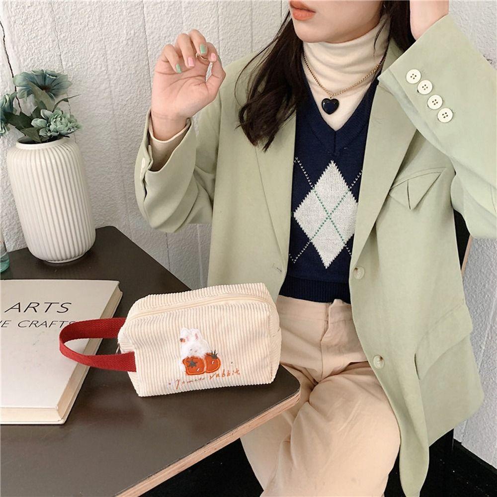 OCEANMAP Túi Đựng Mỹ Phẩm Có Khóa Kéo Thêu Hình Thỏ Dễ Thương Cho Bé Gái