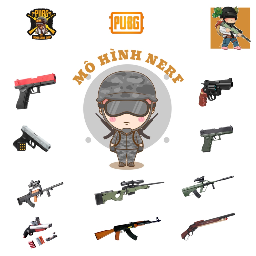 Đồ chơi glock,k98,m24,uzii giá rẻ cao cấp mô hình nerf bắn xốp văng shell decor dành cho bé có laze và đèn pin cực ngầu