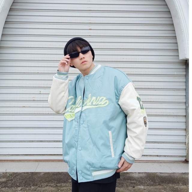 Áo Khoác Da Varsity Jacket Unisex From Rộng 2 Lớp Hình Thêu 100%