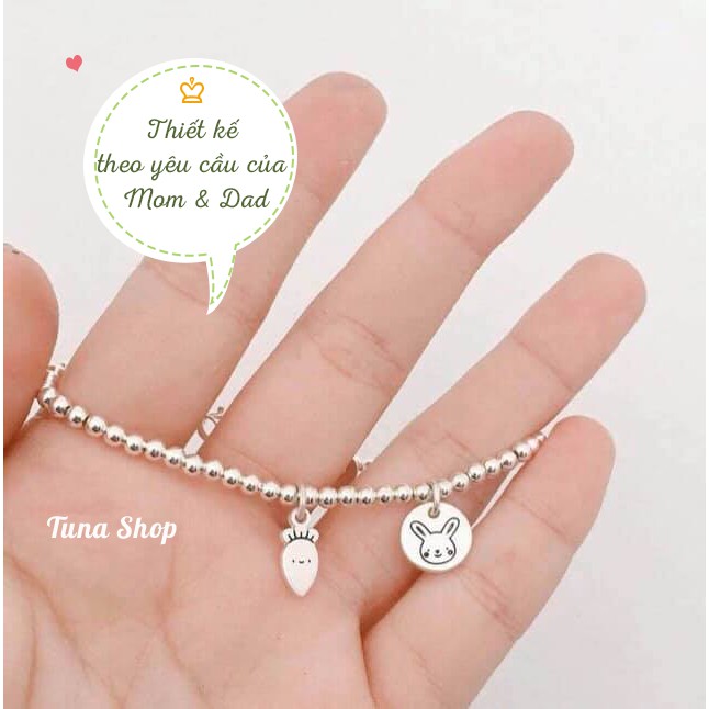 Vòng tay bạc em bé hàng thiết kế, Lắc bạc bi cho bé được khắc chữ theo yêu cầu  TUNA SILVER Trang sức bạc