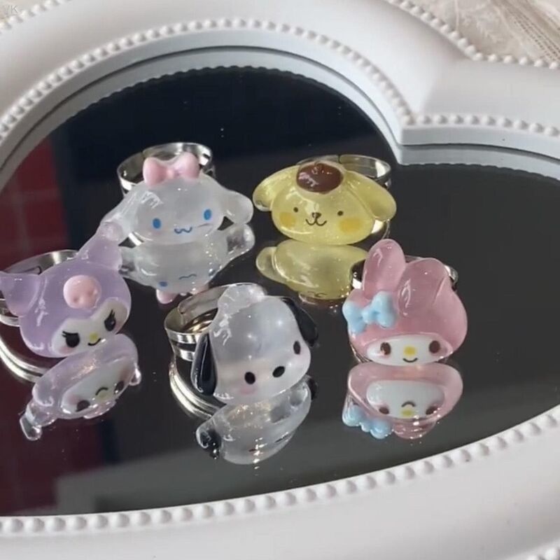 Sanrio Nhẫn Đồ Chơi Đính Pha Lê Trong Suốt Và Bóng Lông Dễ Thương Dành Cho Trẻ Em