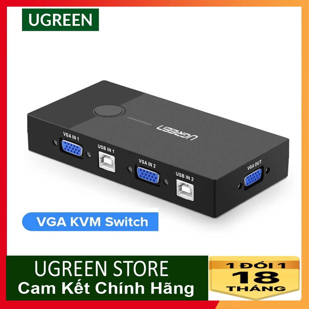 KVM SWitch VGA 2 CPU dùng 1 Màn hình 1 Chuột 1 Bàn Phím Chính hãng Ugreen 30357