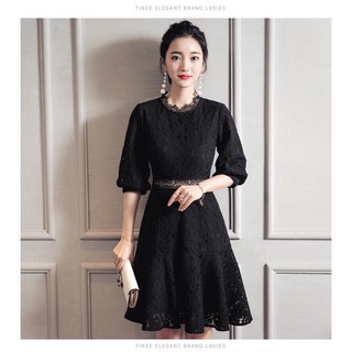 Đầm xòe ren tay phồng phối ren eo d0317150