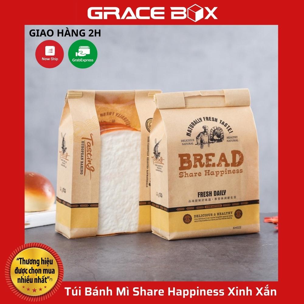 {Giá Sỉ} Xấp 10 Túi Bánh Mì Ngọt, Bánh Mì Hoa Cúc Share Happiness Xinh Xắn - Siêu Thị Bao Bì Grace Box