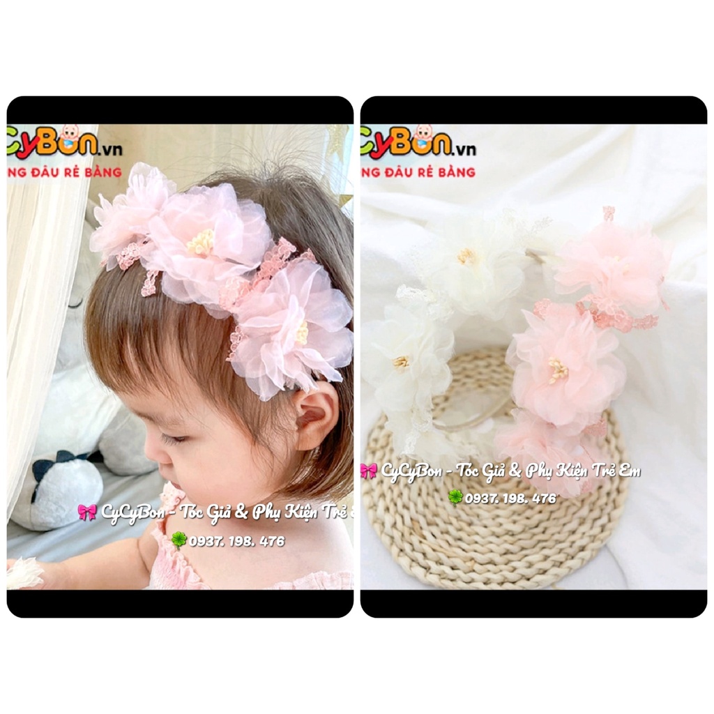 Băng Đô Bờm Tóc Cài Tóc Cho Bé Gái Đính Hoa Voan Siêu Xinh Co Giãn Thoải Mái Theo Cỡ Đầu Của Bé !