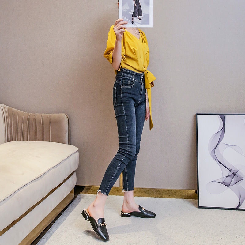 Dép lười bít mũi vải da đế dày thời trang mùa hè dễ phối đồ dành cho nữ
