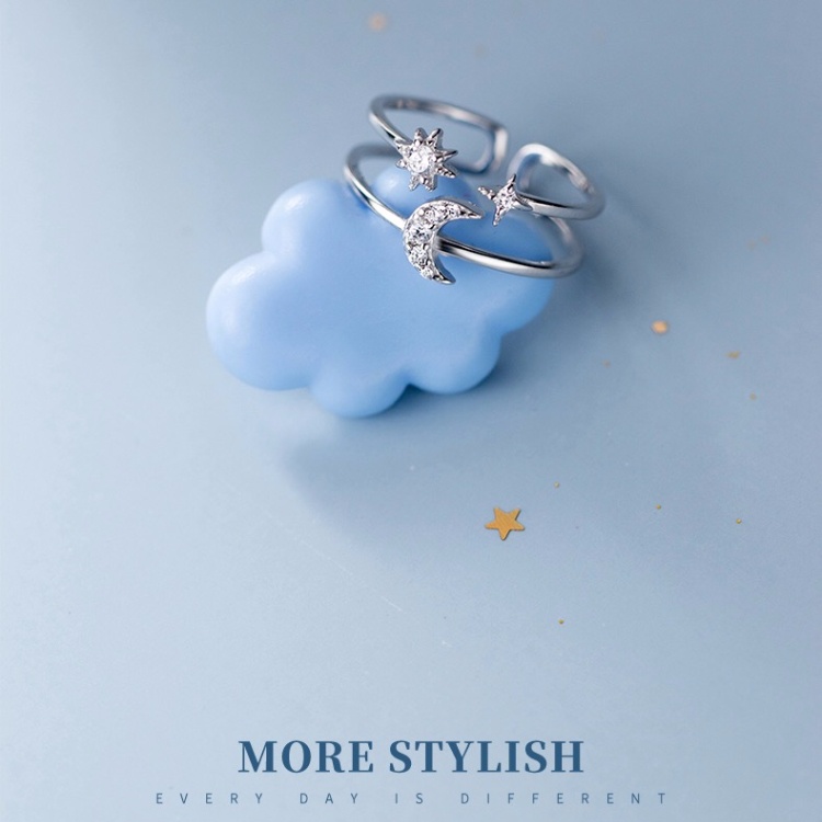 Phong cách hàn quốc sáng bóng trăng sao hai lớp mở nhẫn phụ nữ