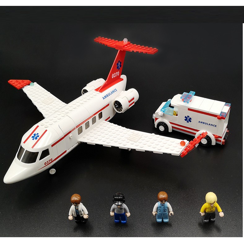 Bộ lắp ghép lego mô hình máy bay cứu thương và xe cứu thương 355pcs đồ chơi trẻ em MS-B0370