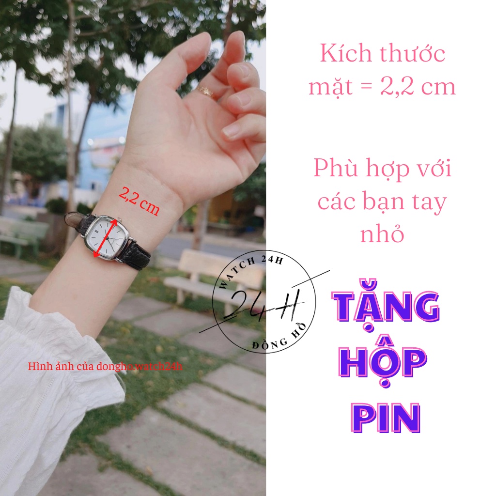 đồng hồ nữ, đồng hồ dây da Vintage V3 nhỏ xinh cho các nàng tay nhỏ , mặt vuông bo tròn cá tính