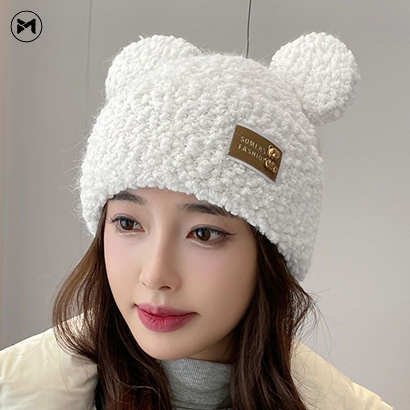 Mũ Len Dệt Kim Đính Tai Gấu Dễ Thương Phong Cách Hàn Quốc Cho Bé