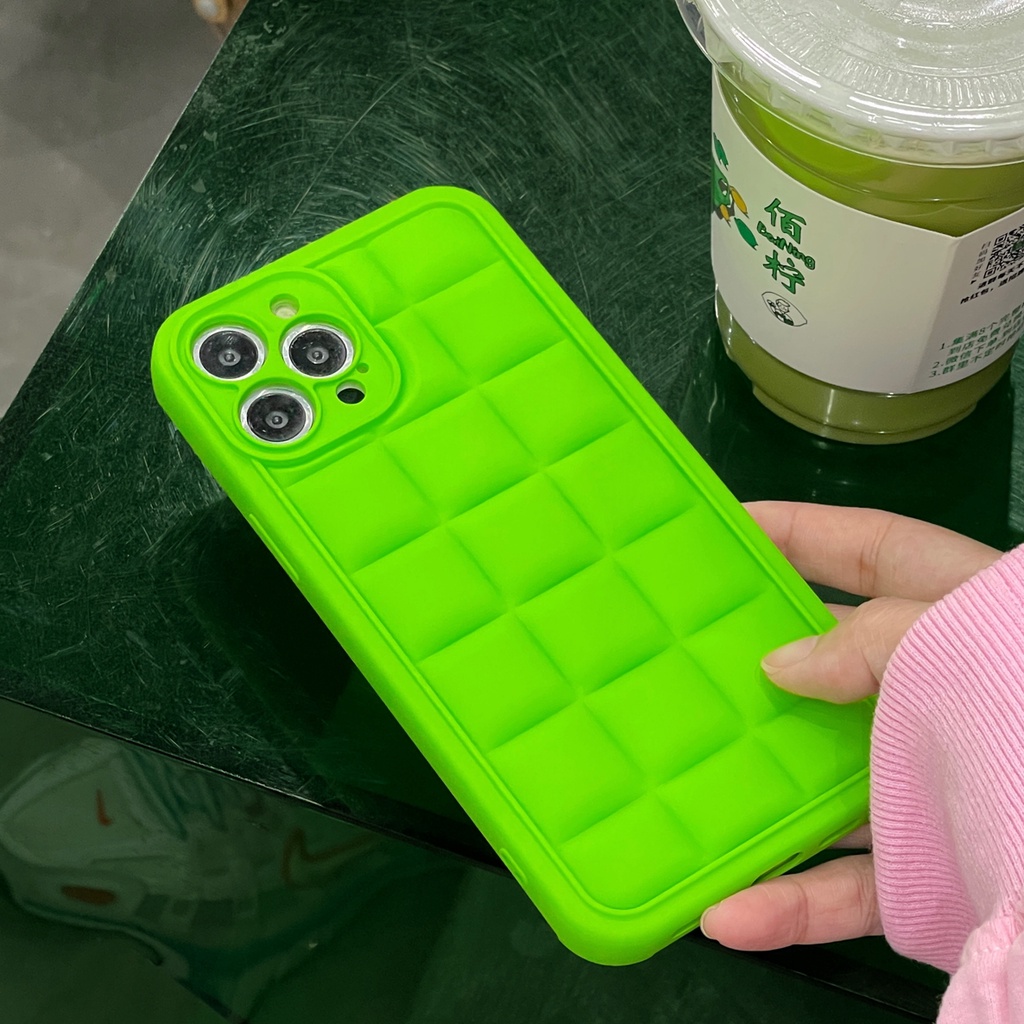 Ốp Điện Thoại TPU Mềm Màu Xanh Lá Dạ Quang Hình Vuông 3D Cho iphone 14 14pro 14 promax 14 plus 13 pro max 12 pro max 11 pro max xs max xr x