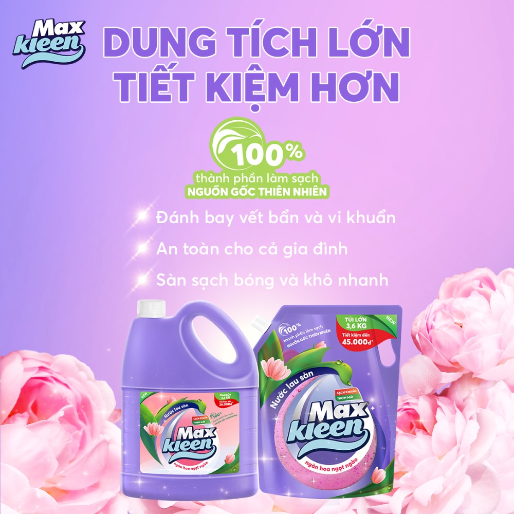 Combo Túi nước giặt xả thiên nhiên 3.6kg + Chai nước lau sàn ngọt ngào 3.6kg + Khăn lau đa năng MaxKleen