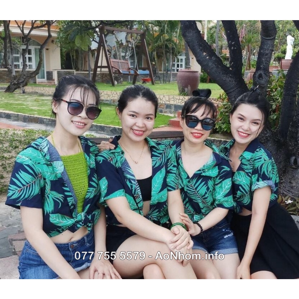 Áo Sơ Mi Hawaii Đi Biển Mềm Mát - Lá Cây Nhiệt Đới - Áo Đôi Đồng Phục Nhóm Lớp Team Building Hoạ Tiết Hoa Lá Trái Cây