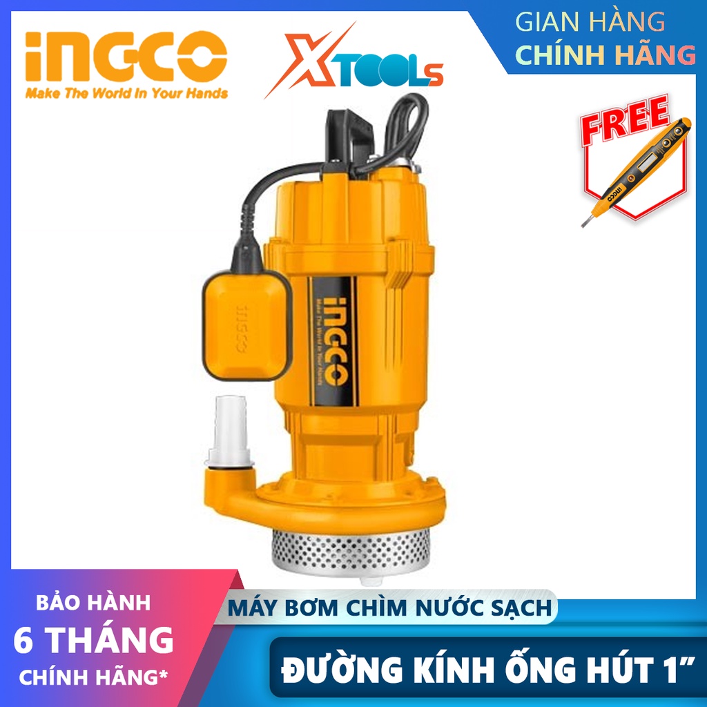 Máy bơm chìm INGCO SPC7508 | Máy bơm chìm nước sạch Điện áp 220-240V ~ 50Hz Công suất đầu vào 750W (1.0HP) Cột áp 32M Lư