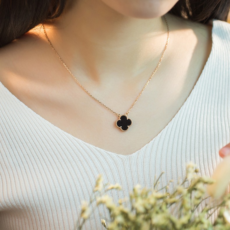 Dây chuyền vòng cổ bạc ý 925 mạ vàng 18k cỏ bốn lá CECY ( Mặt 13mm)