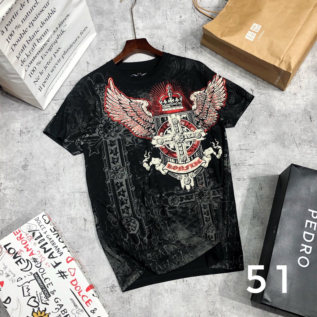 Áo thun nam bigsize áo phông họa tiết KONFLIC DOMINATION ED HARDY cao cấp AHM 51