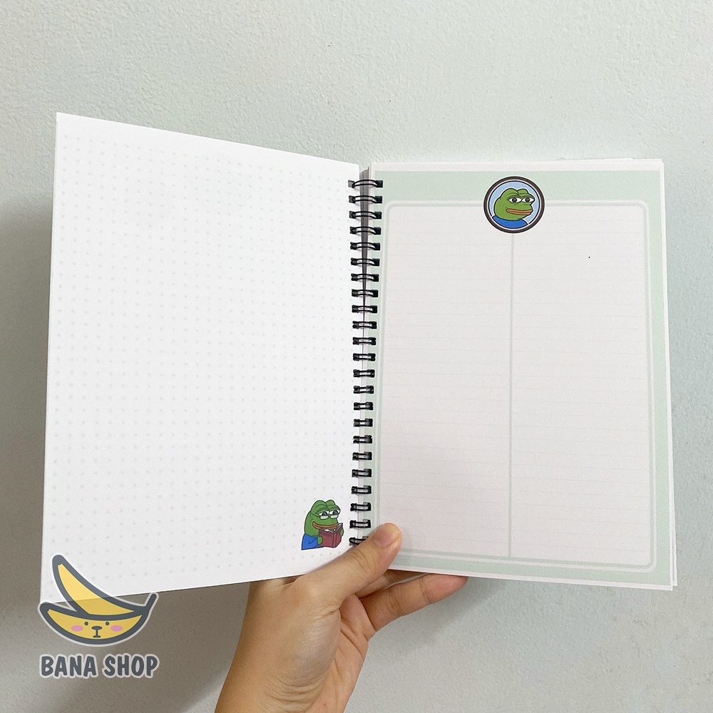 Sổ tay lò xo A5 bullet journal ếch xanh Pepe sad frog siêu bựa cho vozer 100 trang